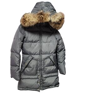 Pajar Gray Hooded Puffer Coat with Faux Fur Trim